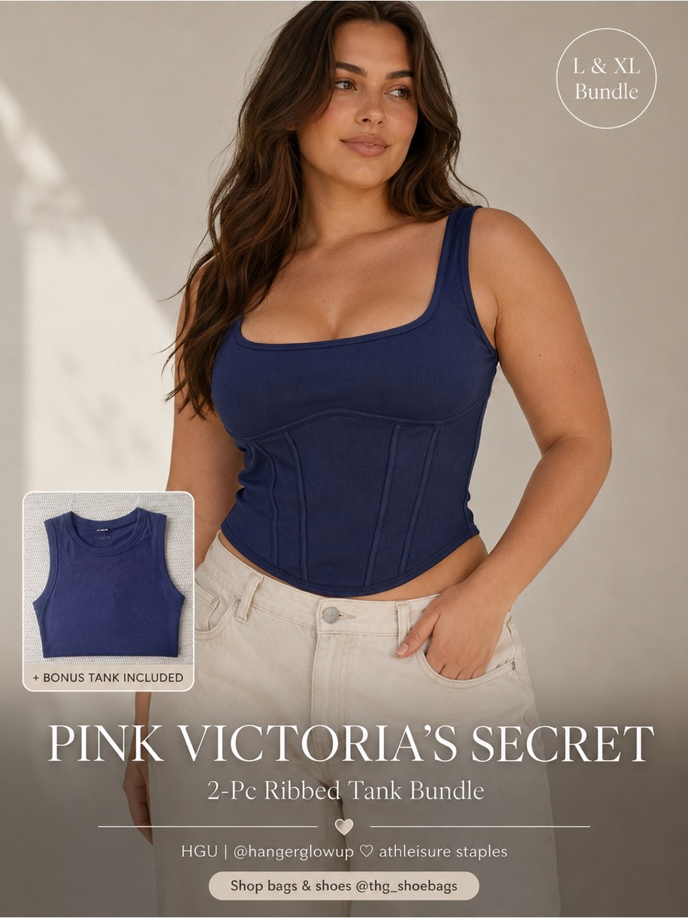 PINK Victoria’s Secret Navy Ribbed Tank Top Bundle Corset Crop NWT L XL